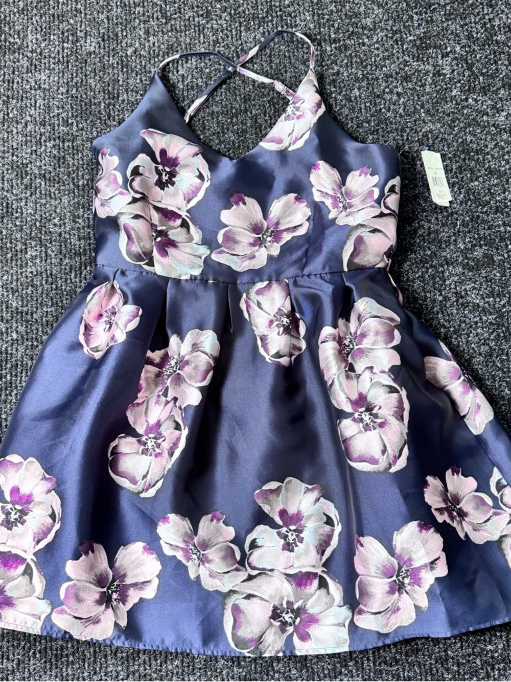 NWT Midnight Doll Floral Satin Prom Dress Size 13 Blue Purple Halter Formal